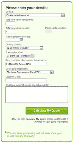 In-house - budgeting quote form