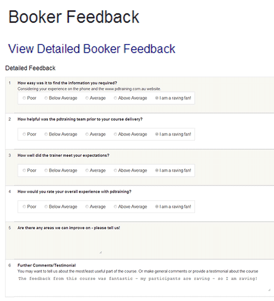 In-house class booker feedback