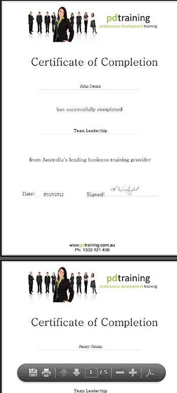 In-house certificate of completion