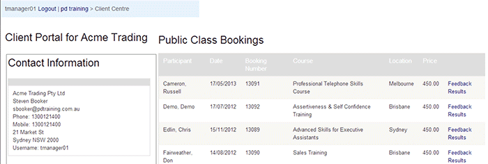 Public classes - company portal for bookers