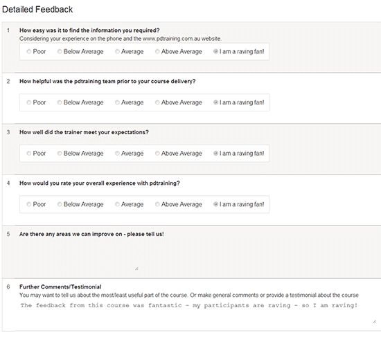 Public Classes - detailed booker feedback