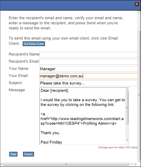 Profiling - invite participants quick form