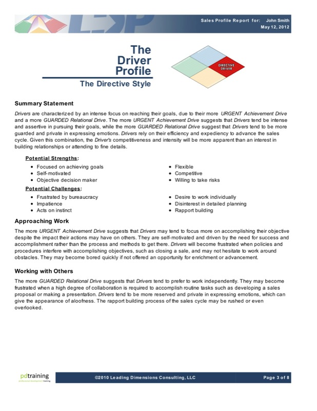 Sales Profile Strengths and Challenges