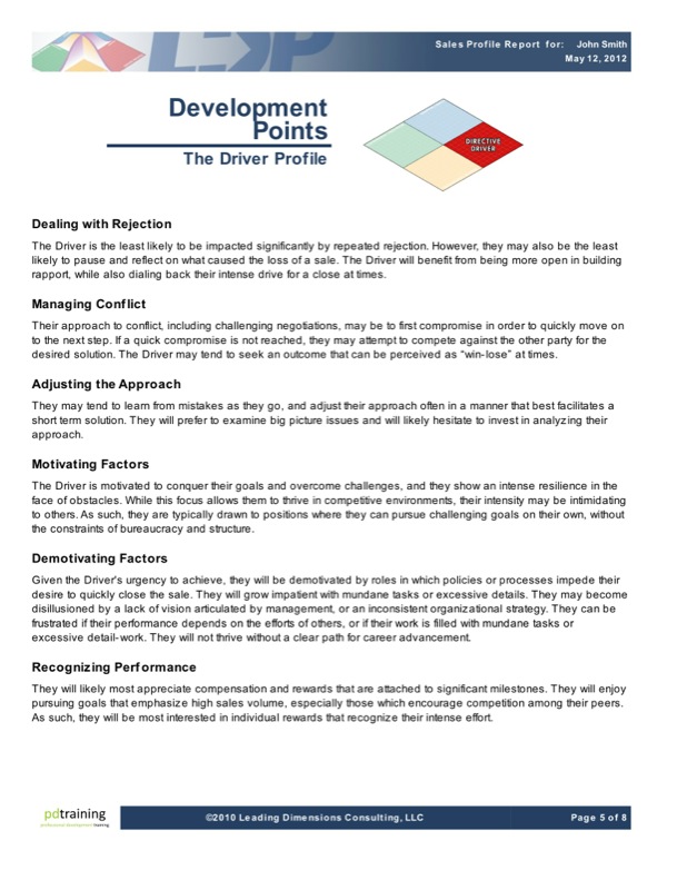 Sales Profile Development Points