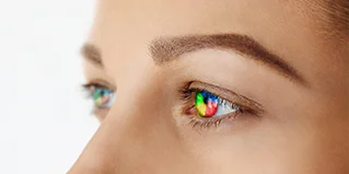 Part of human face with REACH colours overlaid on eye